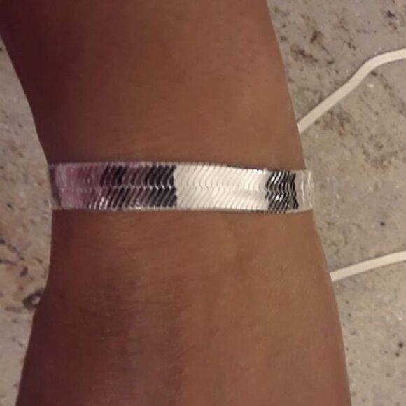 Sterling Silver Snake Herringbone Chain Bracelet - Picture 1 of 6